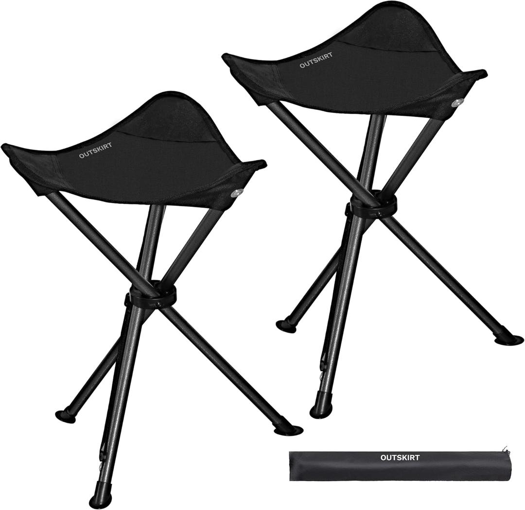 OUTSKIRT Folding Tripod Stools Portable Camping Stools 2 Pack Extra Tall for Adults Tall Lightweight Camping Stool Tripod Chairs for Fishing Hiking Backpacking