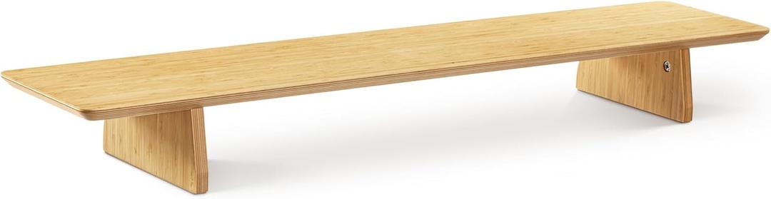 Navaris Dual Monitor Stand Riser - Real Wood Double Width Desk Shelf for Holding 2 Computer Screens - 42.9" x 9.1" x 4.7" (109cm x 23cm x 12cm) - Bamboo (Light Brown)