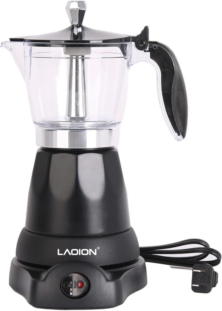 LAOION Cuban Coffee Maker, 6 or 3cup Electric Espresso Coffee Maker, Portable Cafeteras Electricas Modernas, Electric Moka Pot with Detachable Base & Overheat Protection, Coffee Gift for Home Travel (Black)