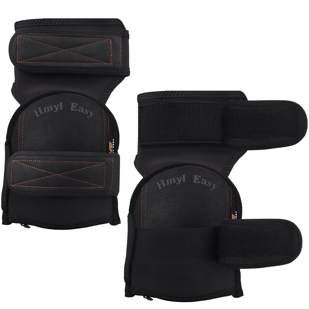 Hmyl Easy Genuine Leather Knee Pads for Work with Wide Double Non-Slip Straps, Replaceable Super Soft Inner Cushion Knee Pads for Men Construction, Garden, Clean, Floor and Garage