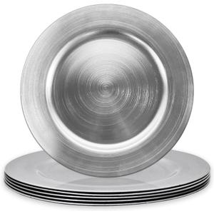 Ms Lovely Metallic Foil Charger Plates - Set of 6 - Made of Thick Plastic - Silver