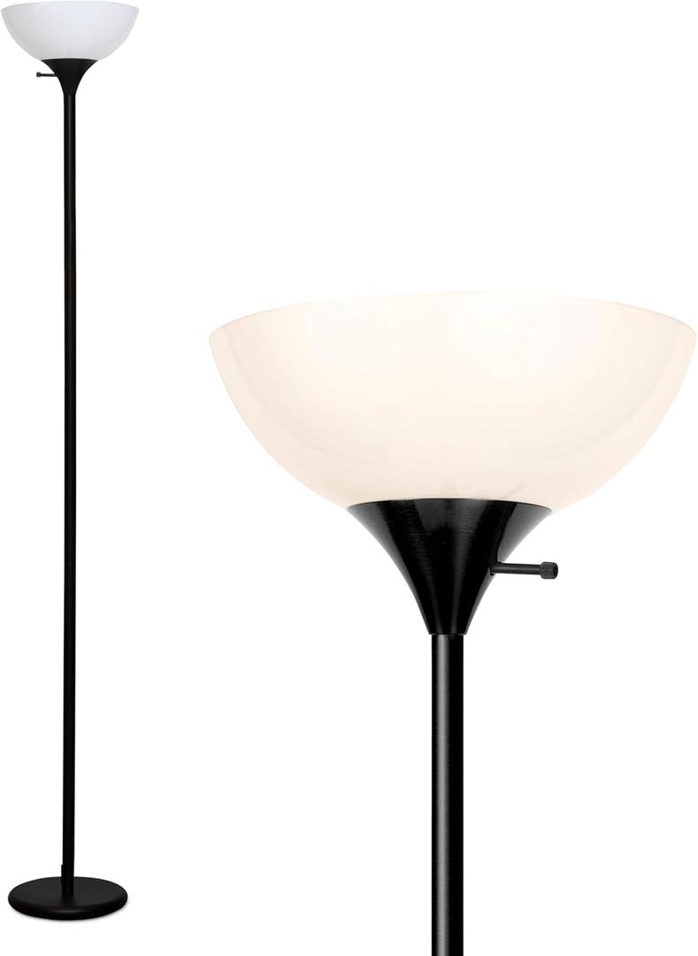 Brightech Sky Dome Dimmable LED Floor Lamp, Torchiere Floor Lamp for Living Room, Bedroom, & Office  Tall Torch Standing Lamp for Reading, Modern Home Decor  Jet Black