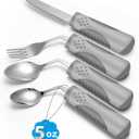 Adaptive Utensils (4-Piece Set) Weighted 5 oz - 42 Angled Utensils for Parkinson's Patients, Hand Tremors, Arthritis & Elderly - Eating Utensils for Elderly (Grey: Right Handed)