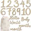 Burbell 15 Pcs Baby Milestone Numbers Baby Monthly Milestone Cards Sign with Bag Wooden Photo Props Newborn Birth Announcement Card for Baby Shower Newborn Photo Props