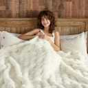 Lotus Karen Faux Fur Throw Blanket Cream White - Big Bubble Rabbit Fluff Blanket for Couch, Small Fluffy Fuzzy Cozy Blanket, Thick Furry Plush Shaggy Blankets, 50x60 Inches