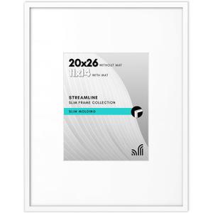 Americanflat 20x26 Picture Frame with Polished Plexiglass - Use as 11x14 Frame with Mat or Display 20x26 Photo Without Mat - Streamline Collection - Thin Border Picture Frames for Wall - White
