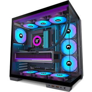 H1 HYXN ATX PC Case - Pre-Installed with 7 PWM ARGB Fans - Dual Cavity Mid-Tower PC Gaming Case - with Type-C - Can Hold up to 3X 360mm Radiator Support simultaneously (Black, H1)