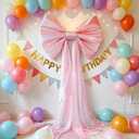 Large Pink Bow Birthday Decorations, 32'' x 71'' Big Bow Themed Backdrop Room Wall Decor Wedding Engagement Bachelorette Baby Shower Bridal Christmas Tree Decoration (Large)