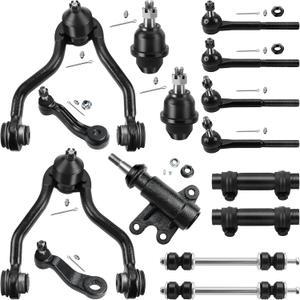 15pcs Front Suspension Kit for 4WD 1995-2000 Chevy GMC K1500 K2500 Suburban Tahoe Yukon Cadillac Escalade, Upper Control Arms Sway Bars Lower Ball Joints Tie Rods Pitman Arm Idler Arm Bracket Sleeves