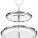 uxcell 1 Set 2-Tier Cupcake Stand Holder, Round Tiered Serving Tray Stainless Steel Cup Cake Stand for Dessert Fruit Table Birthday Party Decoration Display, Silver