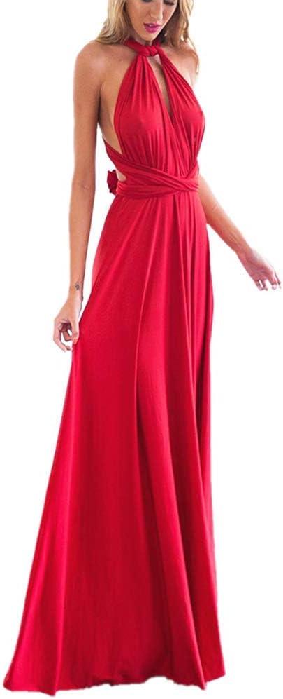 Women Transformer Hi Low Evening Long Prom Dress Halter Convertible Multi Way Spaghetti Strap Wedding Cocktail Maxi Gown, Medium
