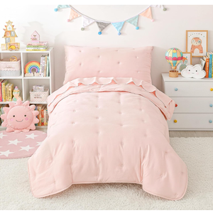 DreLunis Toddler Bedding Set for Girls Boys, 4 Piece Toddler Bed Comforter Sets, Soft Microfiber Kids Bed-in-a-Bag Includes Reversible Comforter, Flat Sheet, Fitted Sheet, Envelope Pillowcase, Beige