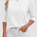 ATHMILE Womens 3/4 Length Sleeve Womens Tops Basic Tees (White, M)