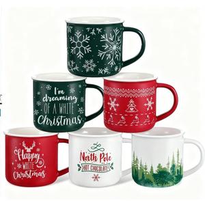 Jinei 6 Pcs Christmas Coffee Mug, Christmas Gift Set for Camper Mugs Nature Forest Cups Campfire Gift Mug Hot Chocolate Ceramic Mugs (red, green, white)