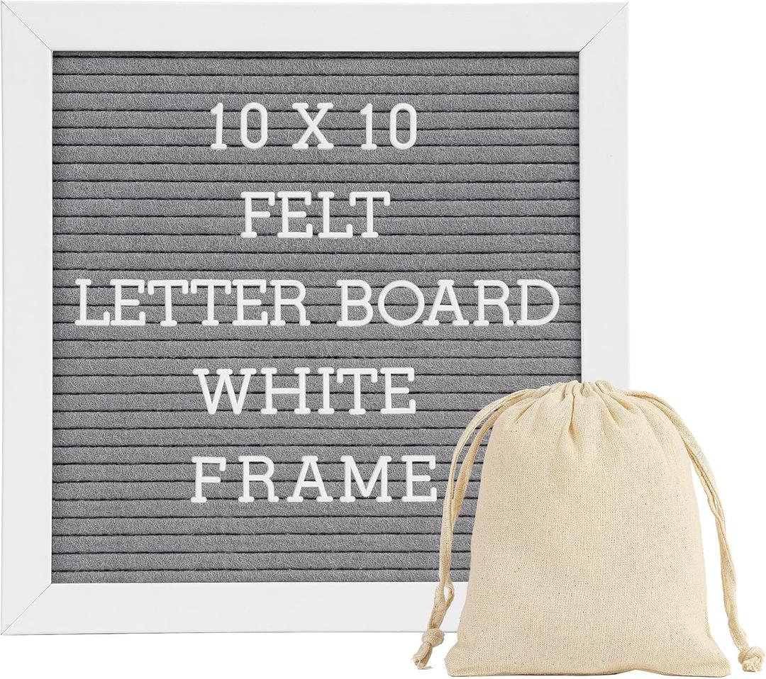 Letter Board Sign White Frame 10x10 - Felt Letter Board Baby Announcement Board with Typewriter Letters, White Letter Board Sign Board&Message Board with Stand and Canvas Bag.