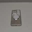 Mirror Kickstand Glitter Diamond Case for iPhone 15 14 13 12 Pro Max , Magnetic Stand Holder, Camera Lens Protector Compatible with Magsafe, Rhinesetone Bing Cover Case (Silver, For iPhone 16 Pro Max)