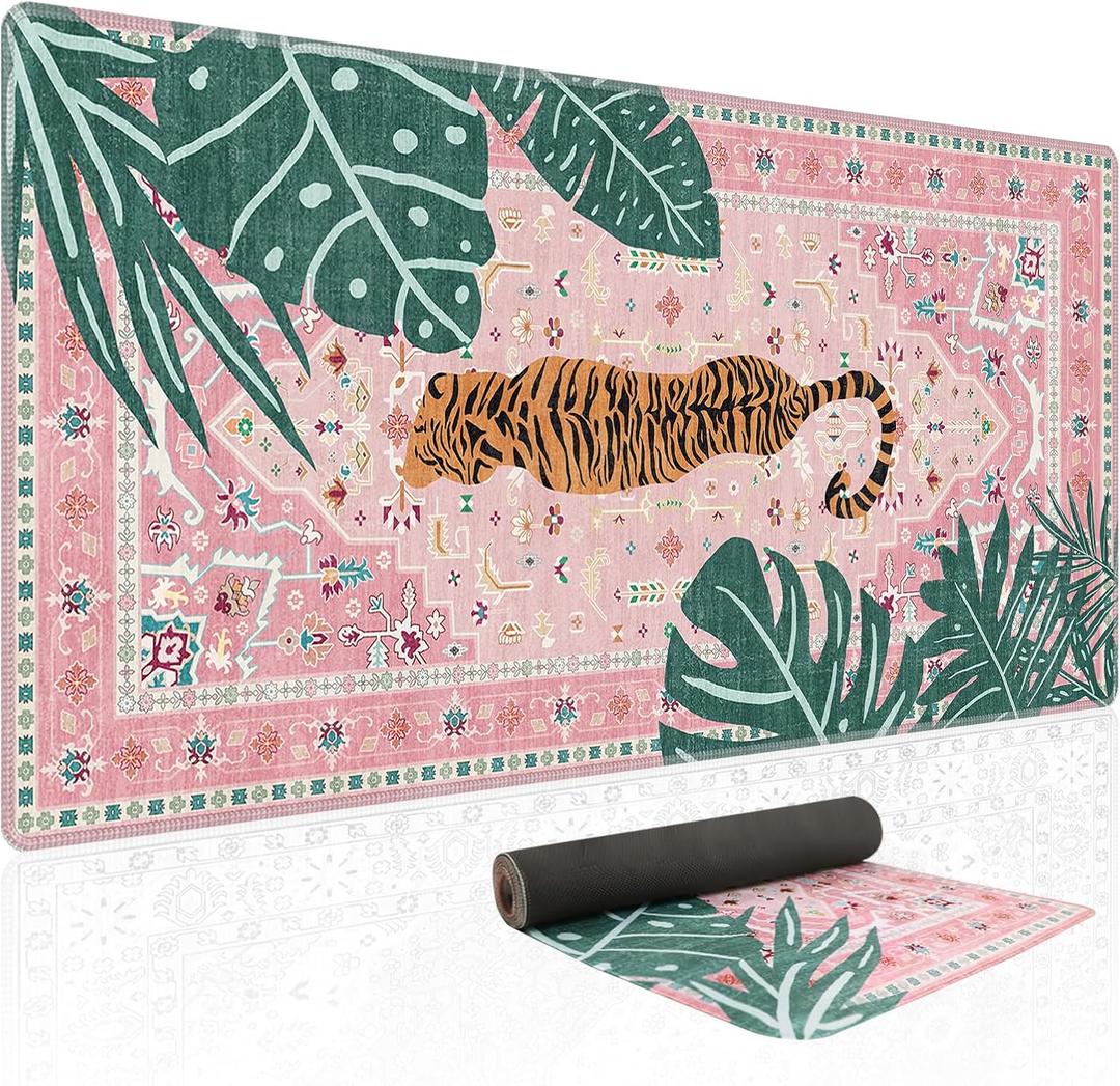 Baziabbo Cute Desk Mat,XXL Extended Large Mouse Pad,Gaming Mousepad with Stitched Edge,Non-Slip Rubber Base Keyboard Desk Pad for Home Office Study Game (A-Pink)