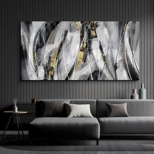 KLAKLA Black and Gold Abstract Wall Art - Big Picture for Living Room Wall - Black and White Canvas Art Work for Home Decor Bedroom Wall Decoration (48"L x 24"W)