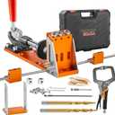 VEVOR 34 Pcs Pocket Hole Jig Kit, Adjustable Versatile Pocket Hole Jig with Toolbox,11" C-clamp, Fixture, Step Drills, Wrenches, Drill Stop Rings, Square Drive Bits-Gifts for Him (Ultra)