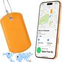 Luggage Tag with Tracker (iOS Only), Premium PU Leather Luggage Tags for Suitcase, Privacy Cover & ID Card Slot, Stainless Loop for Travel Bags, Backpack, Pet Carrier, Ideal Gadgets (Orange)