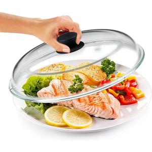 Bezrat Microwave Glass Plate Cover | Splatter Guard Lid with Easy Grip Silicone Handle Knob | 100% Food Grade | BPA Free and Dishwasher Safe | Fits Plates and Bowls 11 x 2 inches (Black)