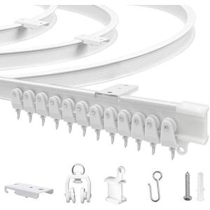 JIHXYER Flexible Bendable Ceiling Curtain Track, 9.8ft (3m) Curved, PVC, Metal, Plastic & Stainless Steel, White, Ceiling Mounted