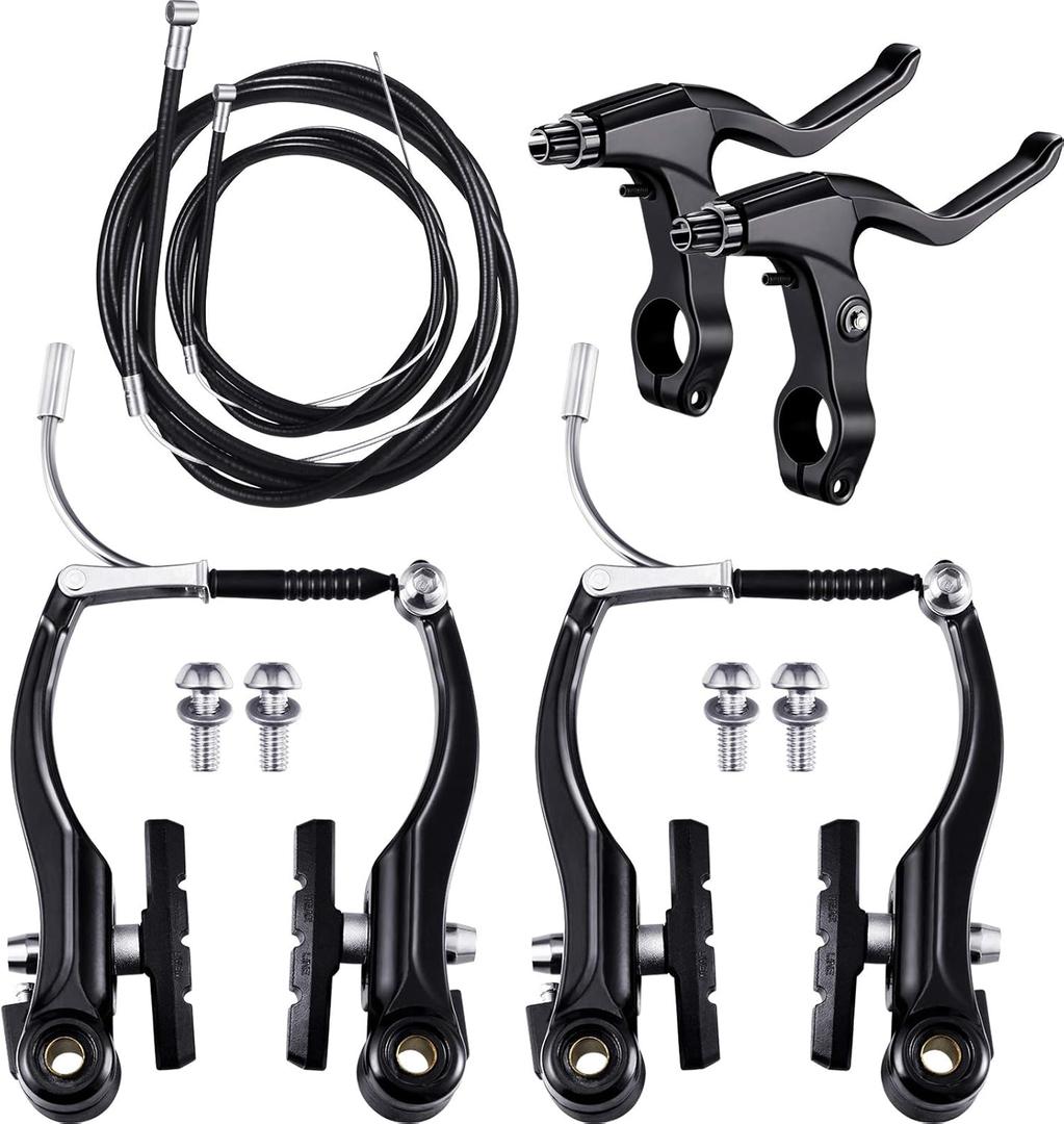 Complete Bike Brake Set, Black Front and Rear Bike MTB Hybrid Brake Inner and Outer Cables and Lever Kit Includes Callipers Levers Cables Black