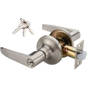 1 Pack of MANREN Lever Keyed Entry Door Lever Handle Lock, Universal Door Knob Hardware,Nickel Brushed Color (MR802ET)
