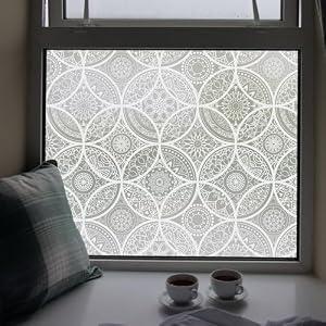 DKTIE Bohemian Decor Stained Glass Window Film with Installation Tools, Two-Way Window Privacy Film, Reduce Glare, Pure White, 35.4 x 78.7 Inch