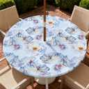 Round Outdoor Tablecloth with Umbrella Hole and Zipper, Elastic Fitted Waterproof Patio Tablecover for Garden Patio Backyard Picnic BBQ, Fits 37"-44" Round Table, Watercolor Floral