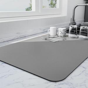 Dish Drying Mat for Kitchen Counter | Coffee Bar Mat for Countertops | Heat Resistant Drainer Mat with Non-slip Rubber Backed | Hide Stain Kitchen Absorbent Draining Mat | Dark Grey 16"x18"