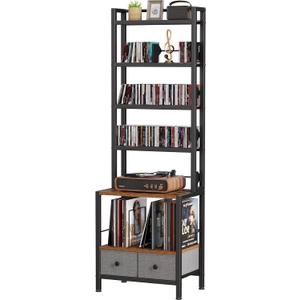DVD Storage Vinyl Record Storage Rack, 6-Tier CD Rack Tower with Drawers for CDs, DVDs, Albums, Books & Games, Vinyl Record Holder & DVD Shelf Organizer for Living Room & Home Office, 20.8x11.8x63Inch