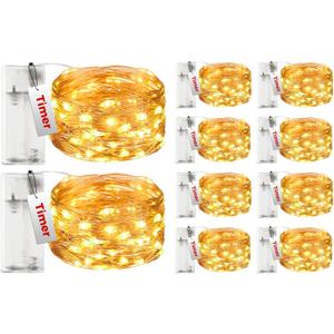 btfarm 10 Pack Fairy Lights Battery Operated with Timer, 10FT 30LED Twinkle Lights Waterproof, Copper Wire Christmas String Lights Battery Powered for Indoor Outdoor Wedding Party Holiday Decorations (Warm White)