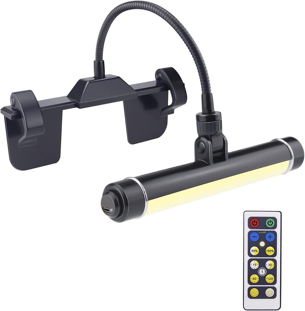 HONWELL Painting Lights Cordless, Dartboard Light with Remote, Rechargeable Picture Light, Picture Frame Lights with 3 Modes 28 LEDs Rotate Head, 360 Flexible Neck,Clip on Display Light for Art-Black