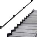 Rectoo Pipe Stair Handrail, 12 Ft Metal Staircase Handrail, Black Galvanized Industrial Iron Hand Rail for Indoor & Outdoor Wall Mount Support, Wall Hand Railing,Safety Handle, Steps Baluster(HR07)