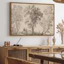 VIYYIEA Large Framed Canvas Wall Art, 24x36 Inch Vintage Tree Sketch Landscape Art Print, Neutral Nature Wall Decor for Living Room Bedroom Office