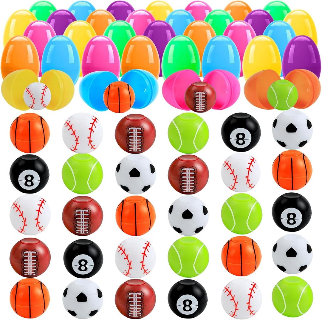30pcs Prefilled Easter Eggs with Fidget Spinner Ball Toys for Kids Easter Basket Stuffers Egg Fillers Easter Egg Hunt Party Favors Classroom Prize for Boys Girls