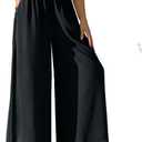 heipeiwa Women's Chiffon Dress Beach Wide Leg Palazzo Pants Elastic Waist Trouser, Medium Short