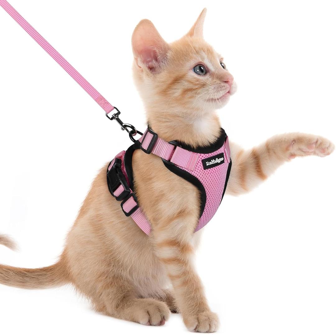 rabbitgoo Cat Harness and Leash for Walking, Escape Proof Soft Adjustable Vest Harnesses for Cats, Easy Control Breathable Reflective Strips Jacket, Pink, XXS