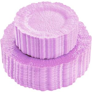SUT 60PCS Purple Plastic Plates - Plastic Plates for Party, Purple Plates Disposable Heavy Duty, Including 10 inch Dinner Plates, 7 inch Dessert Plates, Plastic Plates for Wedding&Party