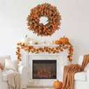 26 Inch Fall Wreath for Front Door, Autumn Harvest Wreaths with Eucalyptus Leaves, Orange Mums, Artificial Wreath for Indoor Outdoor Porch Home Thanksgiving Farmhouse Decorations