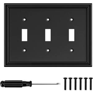 Black Modern Decorative Wall Plate Light Switch Cover Decorator Outlet Covers Rocker Switch Plates Bamboo Fiber Material Wall Plates for Kitchen Bathroom (3 Gang Triple Toggle-1 Pack)