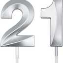 Silver 21st & 12th Birthday Candles for Cakes, Number 21 12 Candle Cake Cupcake Topper for Birthday Anniversary Party Decoration
