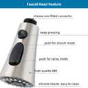 Kitchen Faucet Head Replacement with 15 Adapter Kit Compatible with Kohler/Moen/Delta Faucet, 3 Function Pull Down Sink Faucet Spray Head, Brushed Nickel