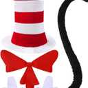 Funny World 4 Pcs Red White Striped Stovepipe Hat Costume Accessories Set for Adult