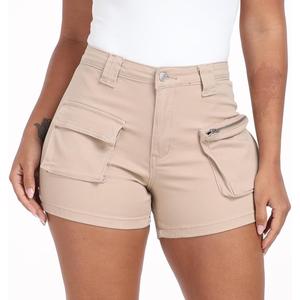 WAYRUNZ High Waist Cargo Shorts for Women (Beige)