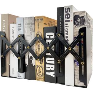 Adjustable Bookends Non Skid Decorative Bookends,Metal Bookend for Heavy Books,Bookshelf Organizer Holder for Books and Magazines for Desk(Black)