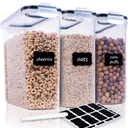 Cereal Containers Storage Set - 6 Piece Airtight Large Dry Cereal Container (135.2oz), BPA Free Dispenser Plastic Cereal Storage Containers with 16 Labels & Pen