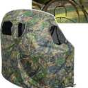 See-Through Hunting Ground Blind with Built-in Chair for Deer Hunting - 1 Person Pop-Up Camouflage Tent