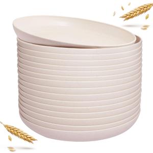 LIYH 20 Pcs Wheat Straw Plates - 9 Inch Unbreakable Dinner Plates - Dishwasher Safe Plastic Plate Reusable - Lightweight Plate for Kitchen Camping (Beige)